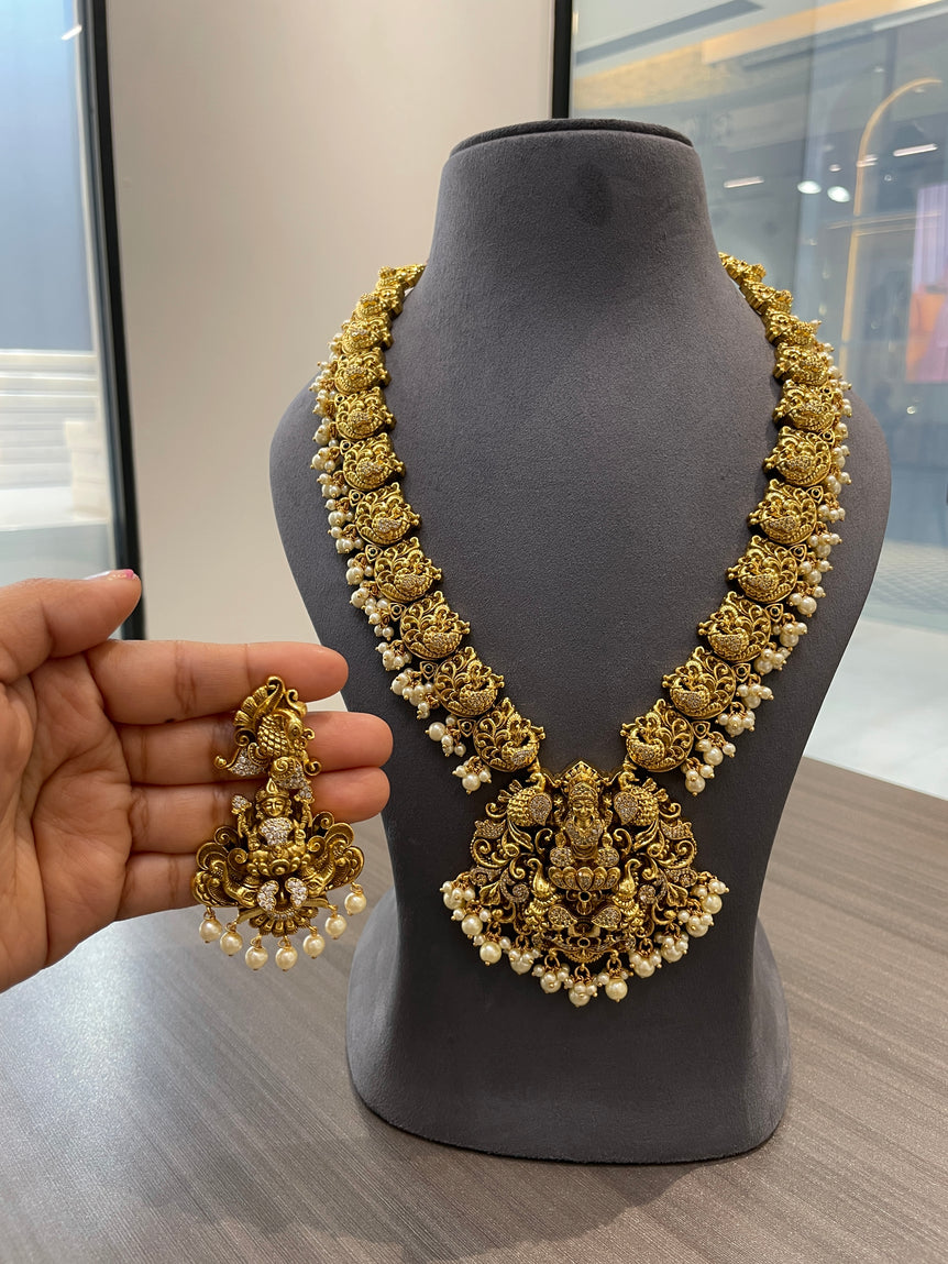 925 Silver Lakshmi Swarna Mukta Real Gold Look Bridal Necklace Set