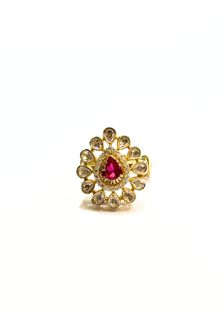 925 Silver Ruby Polki Ring
