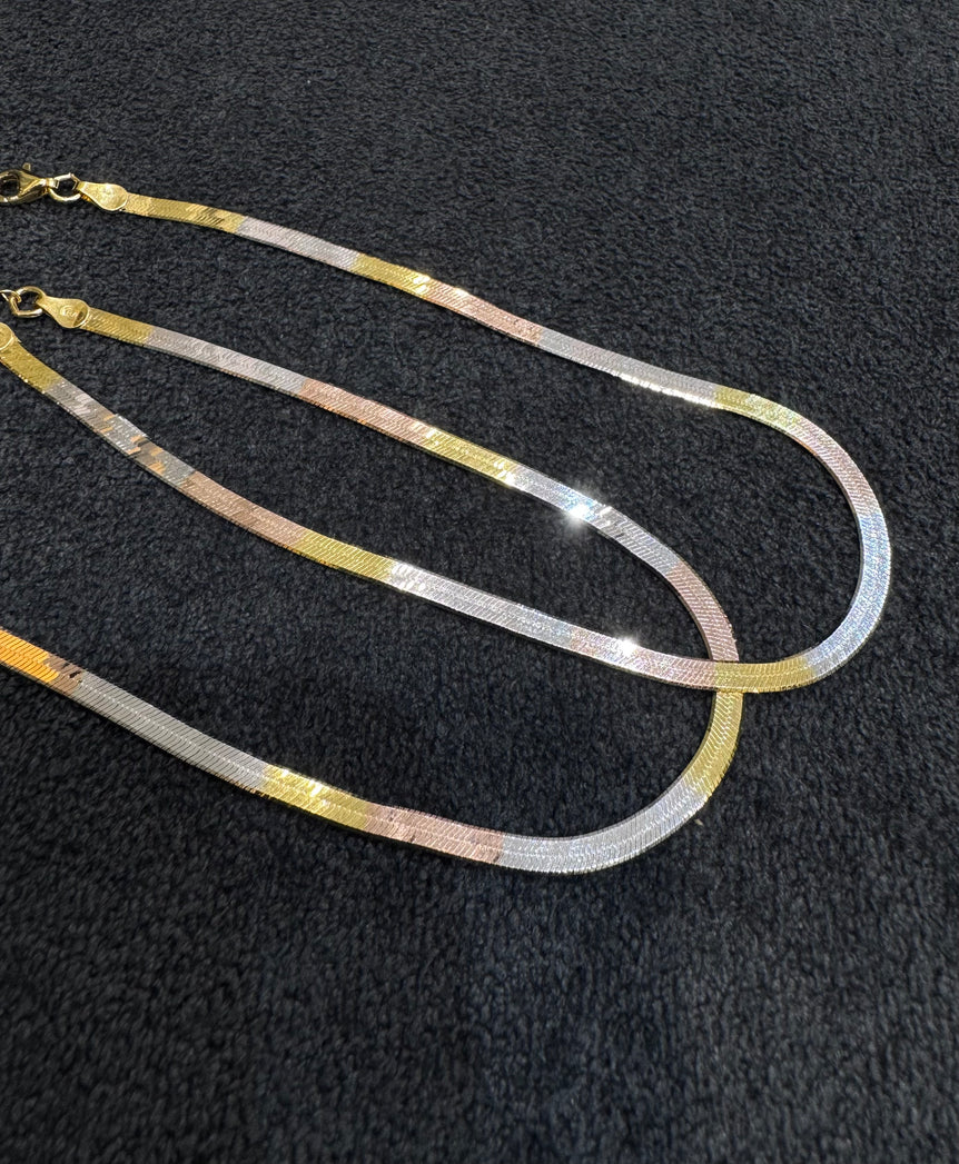 Luxury Tri-Tone Flat Anklet Pair