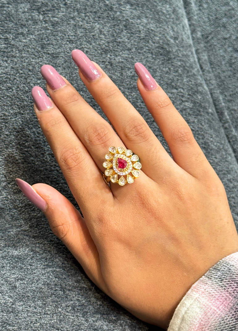 925 Silver Ruby Polki Ring