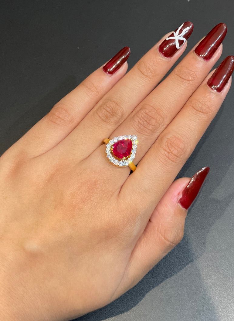 Pear-Shaped Ruby Halo Ring