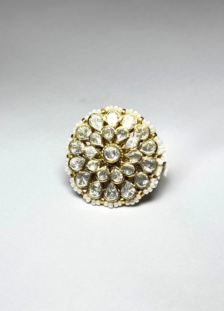 WHITE MOTI POLKI RING