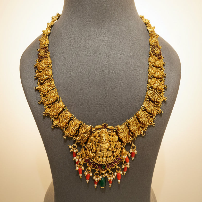 Sacred Goddess Laxmi Medallion Long Gold Look Set