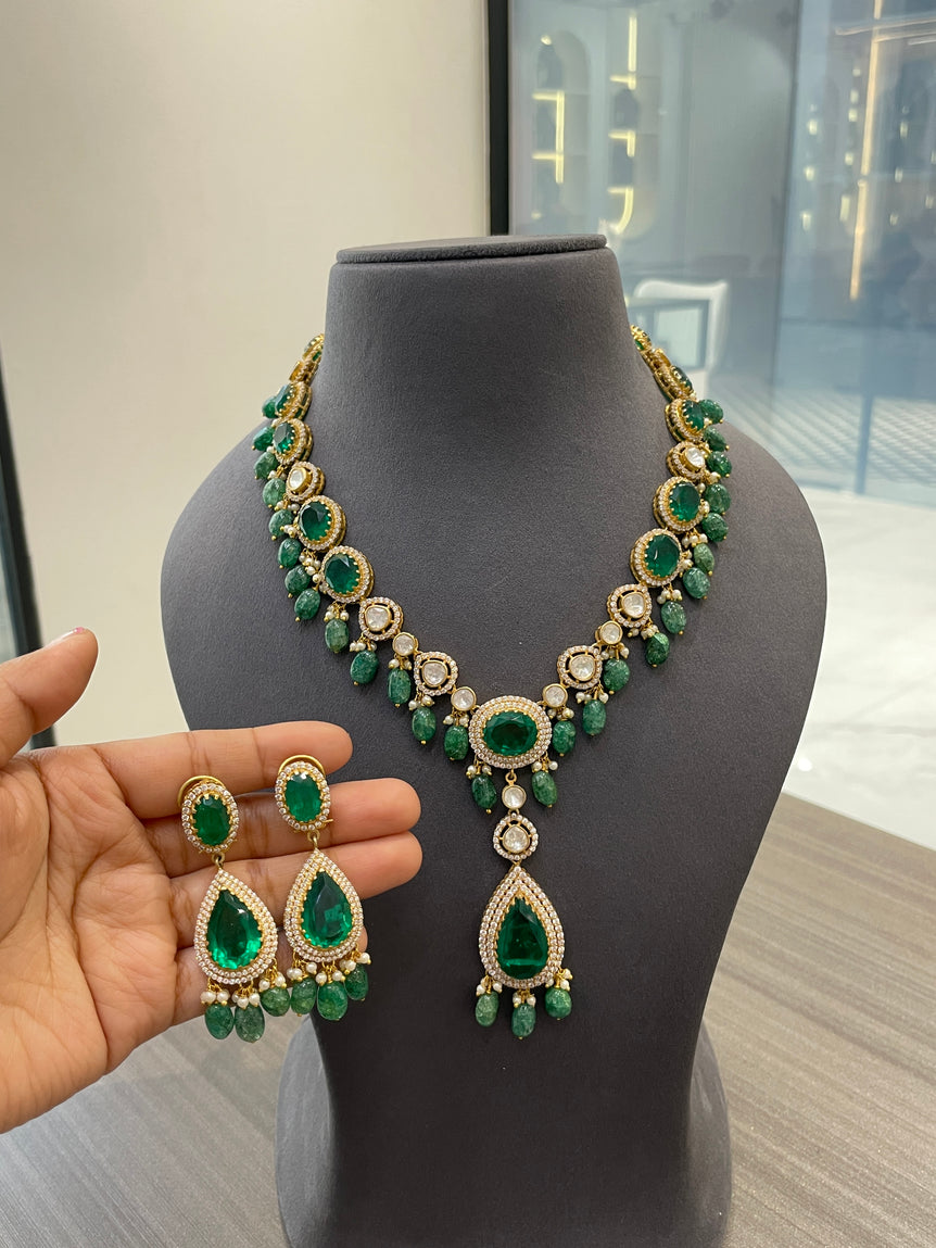 925 Silver Viridia Polki Necklace Set