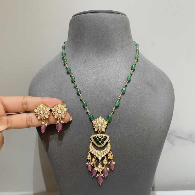 Chandbali Moissanite Polki Pendant Set