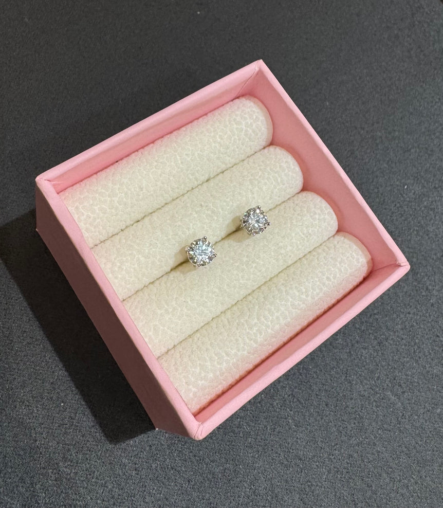 925 Silver Round Moissanite Diamond Studs
