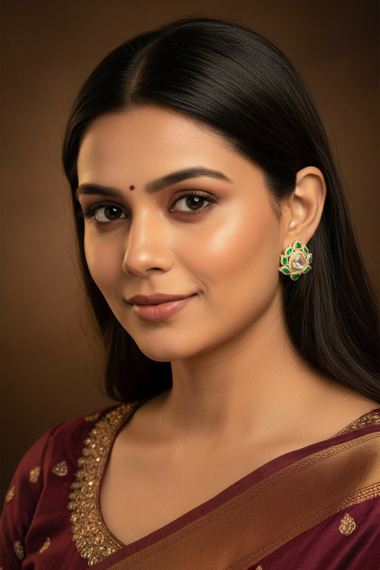 Green Lotus Polki Earrings