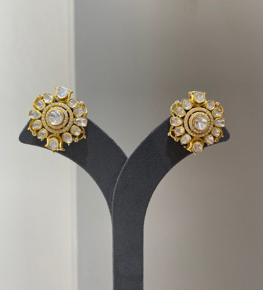 925 Silver Ethnic Floral Polki Earrings
