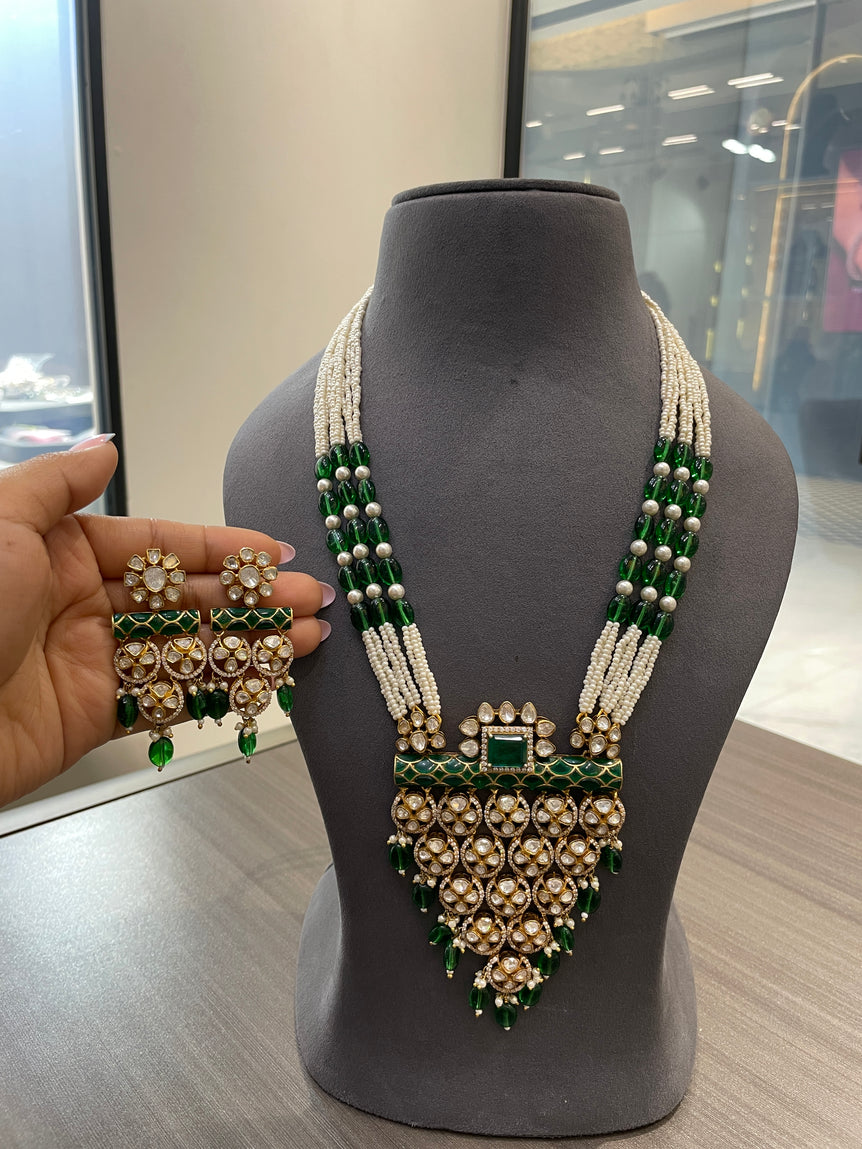 925 Silver Bloomfall Polki Necklace Set