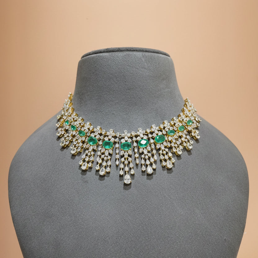 Emerald Cascade Diamond Necklace Set