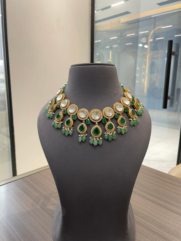 925 Silver Rubani Polki Necklace Set