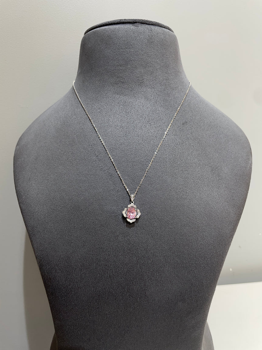 925 Silver Pink Diamond Floral Pendant