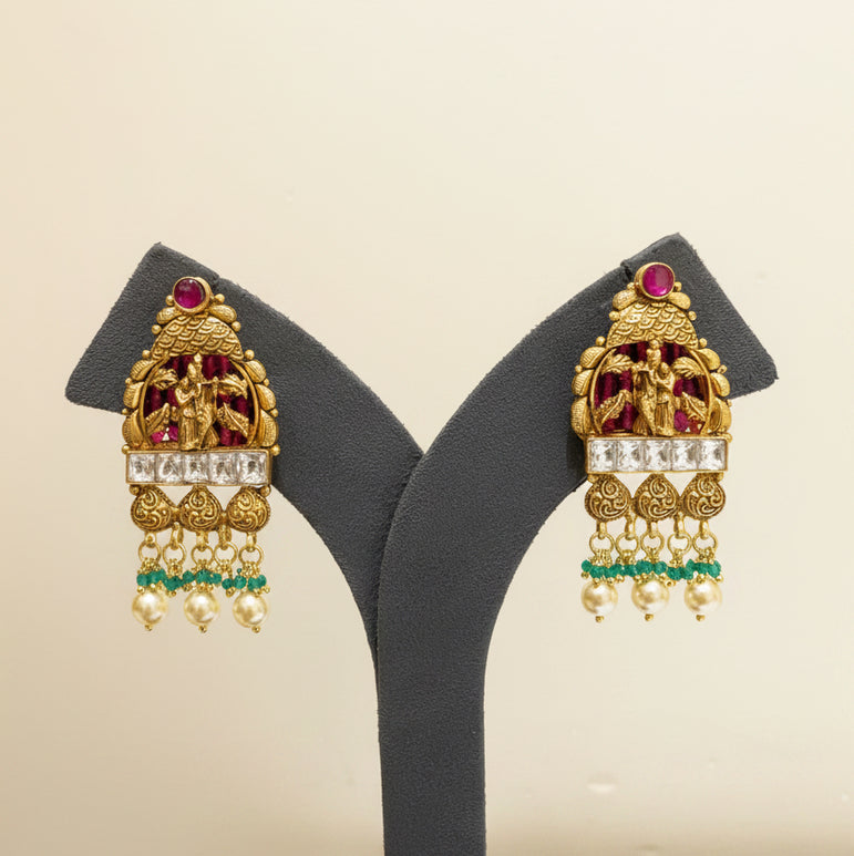 Divine Radha Krishna Nakshi Temple Gold Look Set