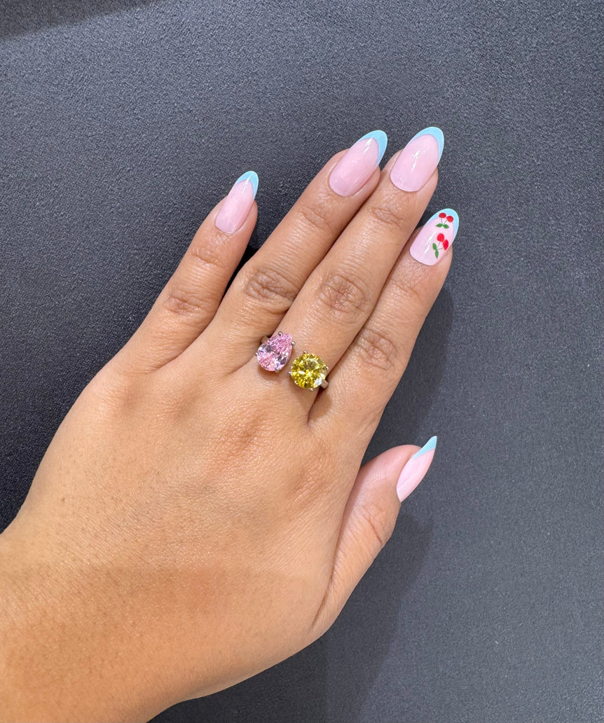 Coloured Toi et Moi Solitaire Diamond Ring