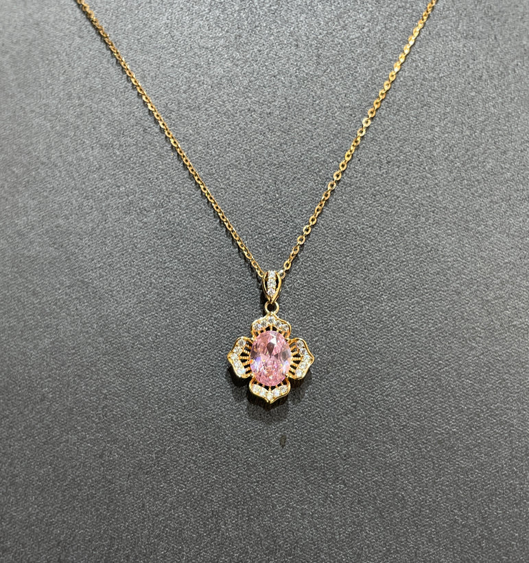925 Silver Pink Stone Flower Pendant