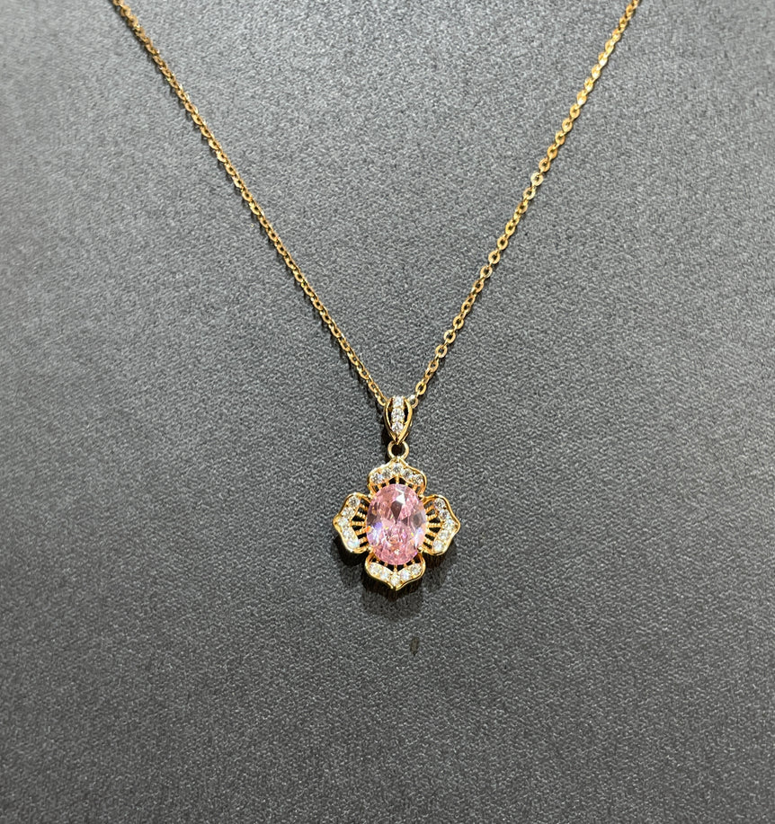 925 Silver Pink Stone Flower Pendant