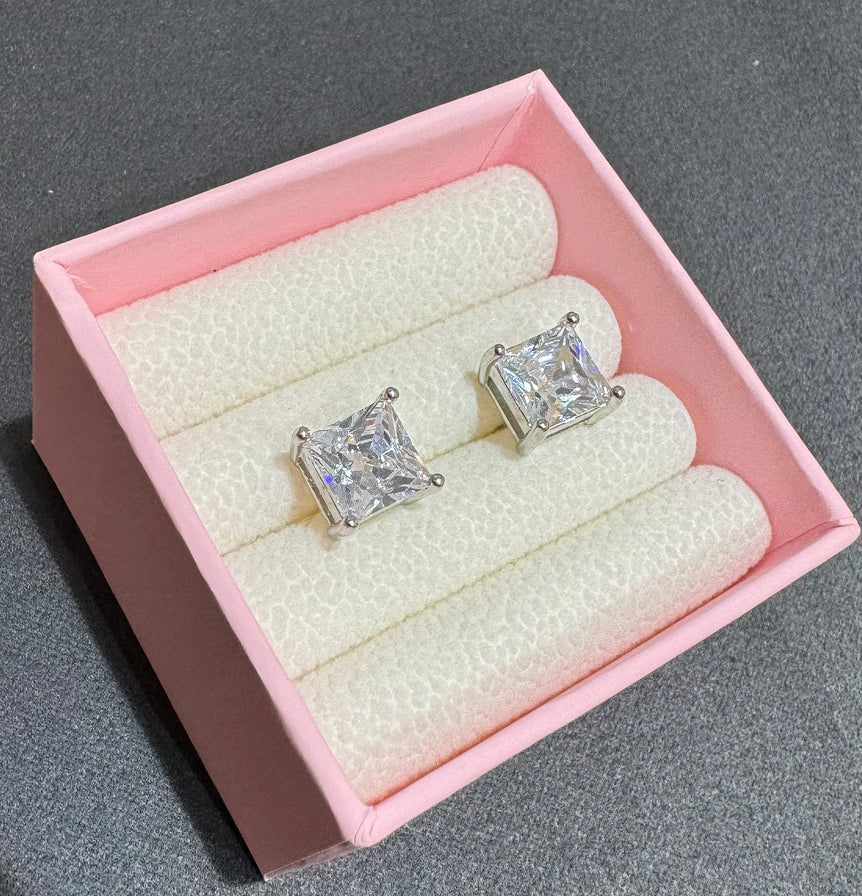 925 Silver Princess Cut Moissanite Diamond Studs