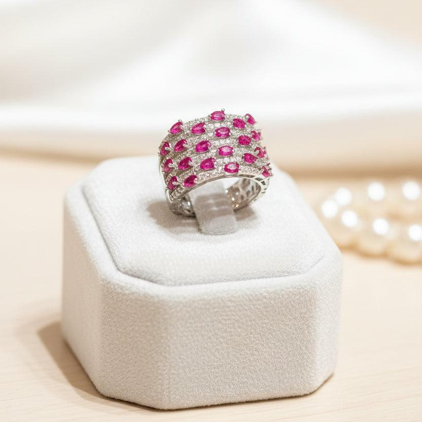 Pink Stone Multi-Row Band Ring