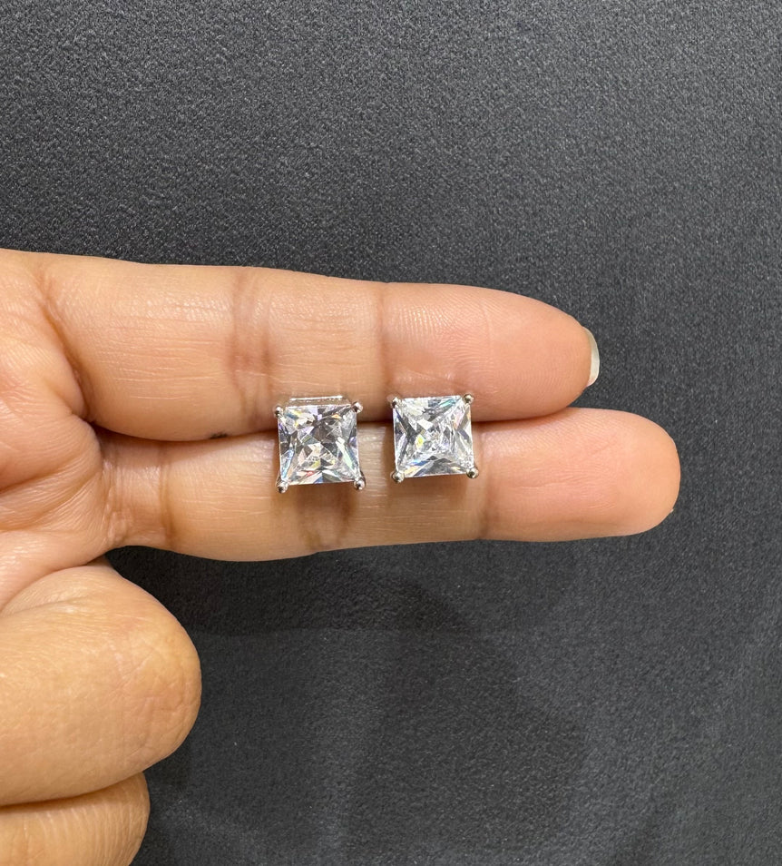 925 Silver Princess Cut Moissanite Diamond Studs