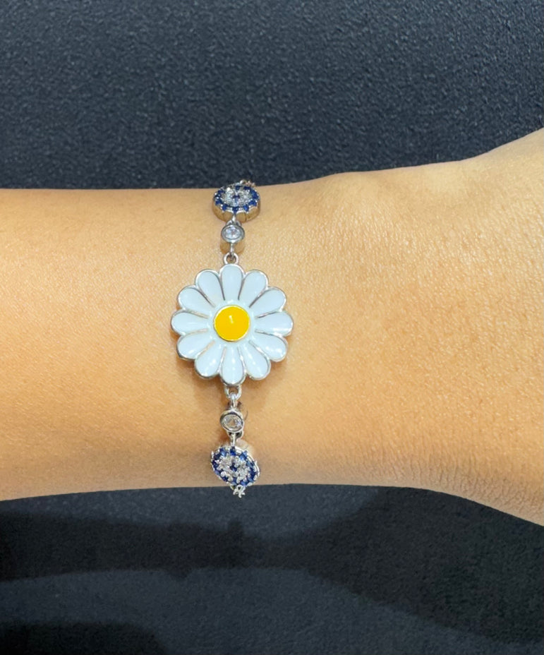 SUNFLOWER AND EVIL EYE PURE SILVER BRACELET