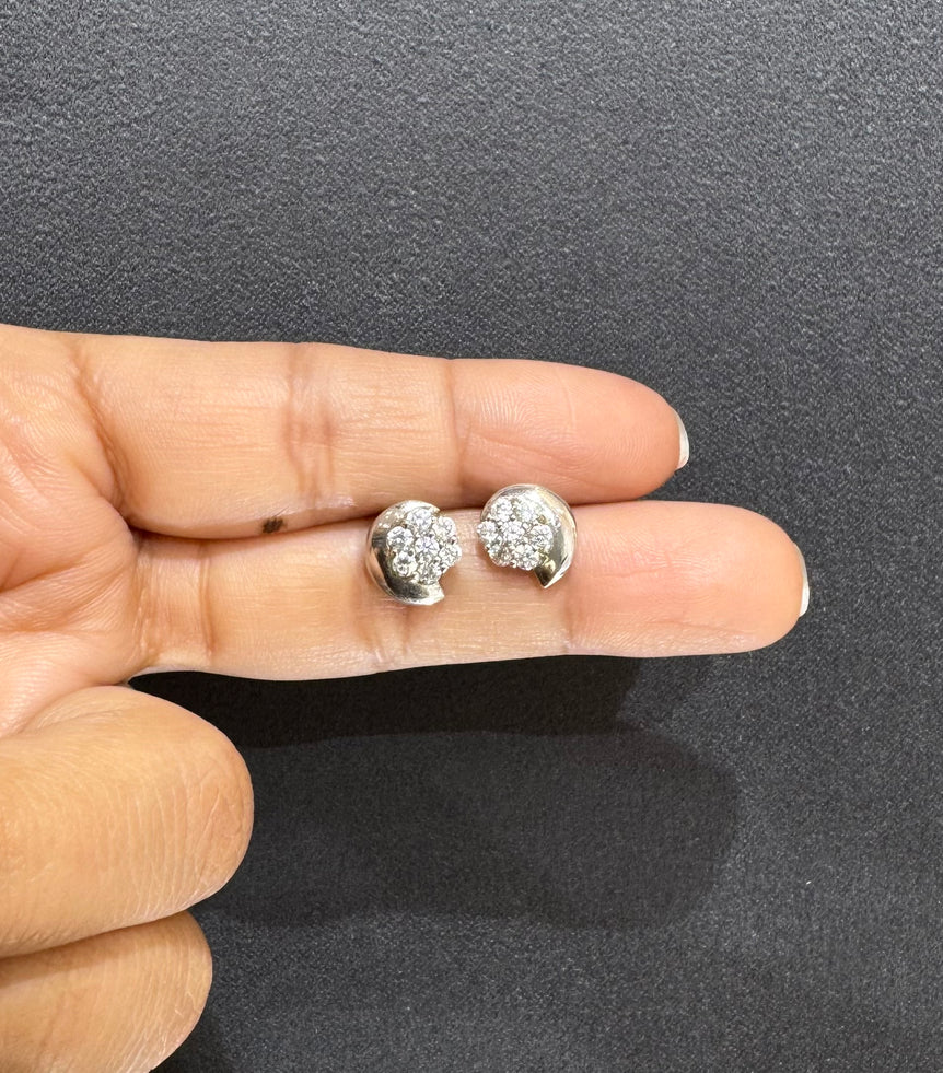 925 Silver Moon Like Floral Diamond Look Studs