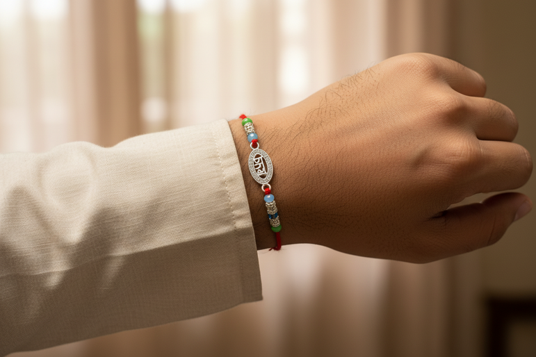 Premium Oval "Bhai" Silver-Toned Rakhi