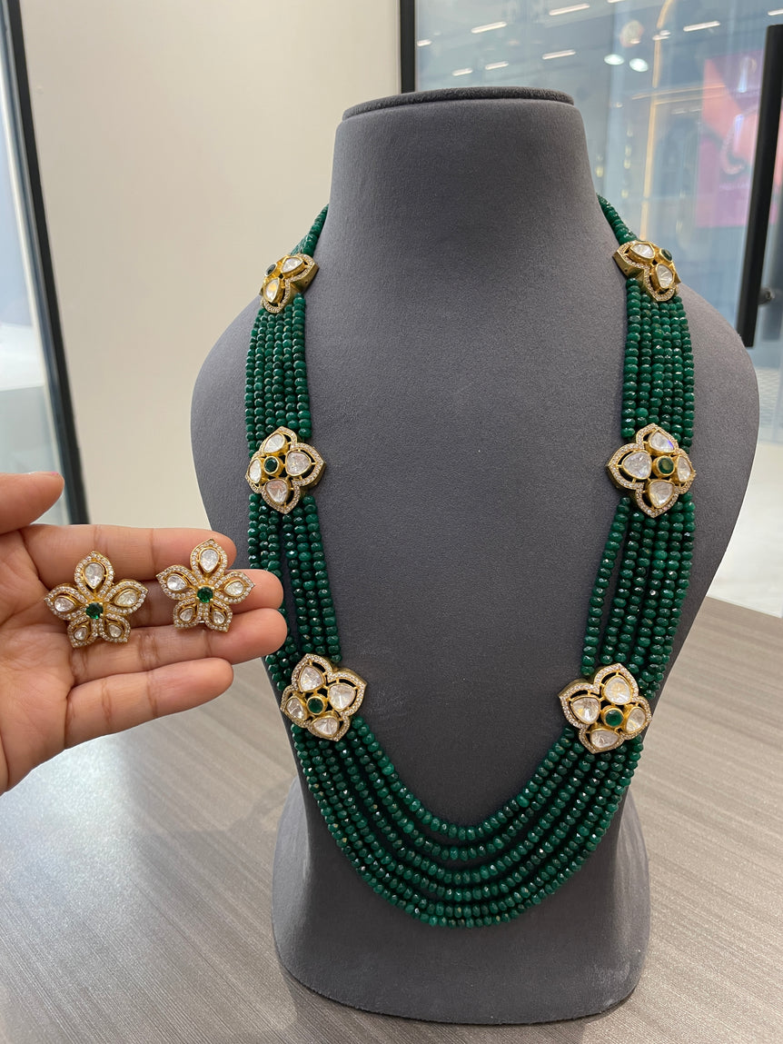 925 Silver Rani Haar Polki Necklace Set