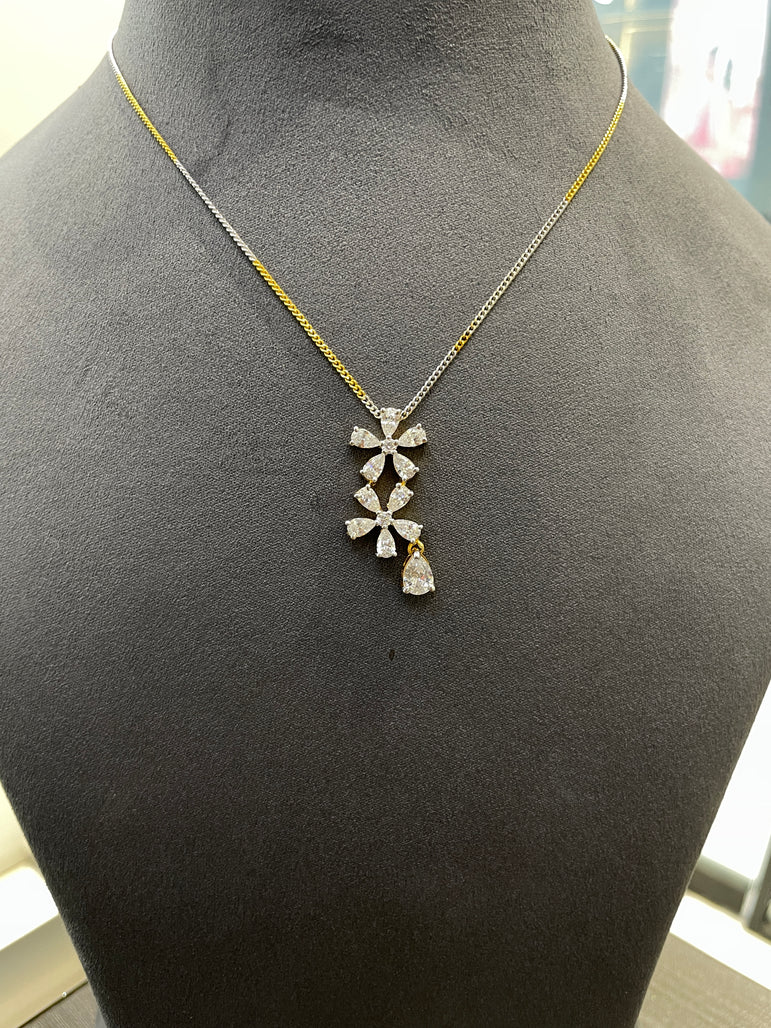 925 Silver Flower Gold & Silver Colour Pendant Set