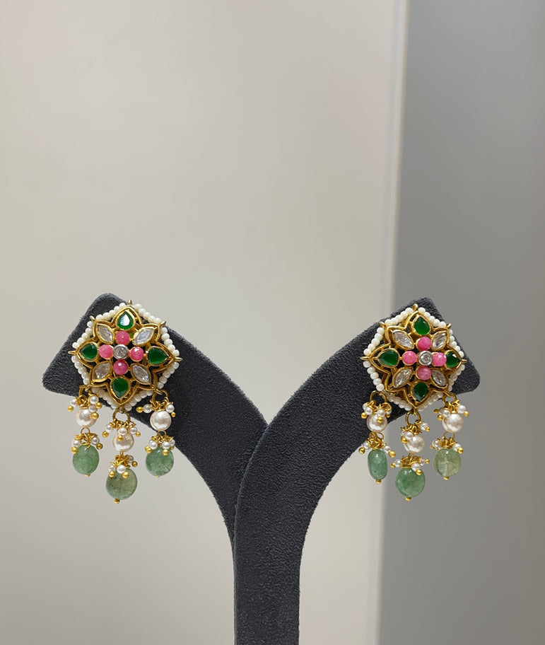 925 Silver Blush & Moss Ethnic Earrings