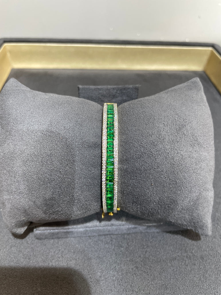 925 Silver Green Stone Diamond Look Bracelet