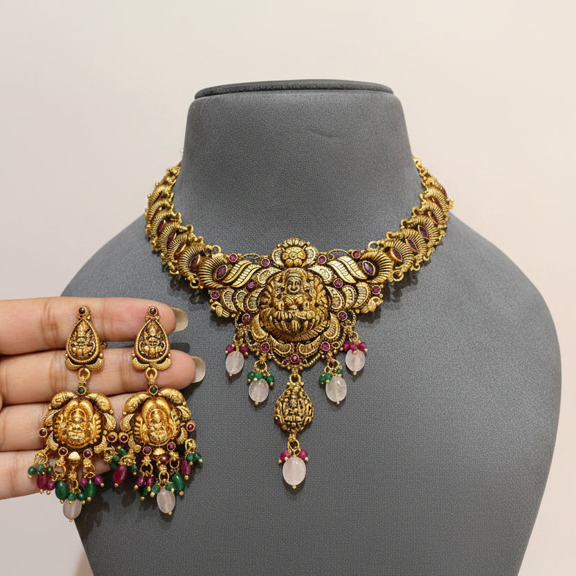 Sacred Goddess Laxmi Temple Gold Set