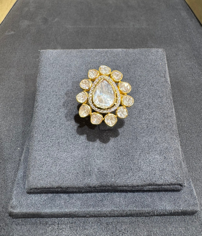 925 Silver Cocktail Polki Ring