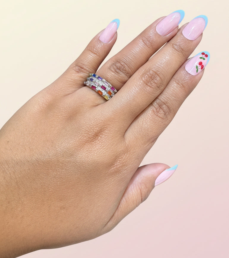 Colourful Diamond Look Band Ring