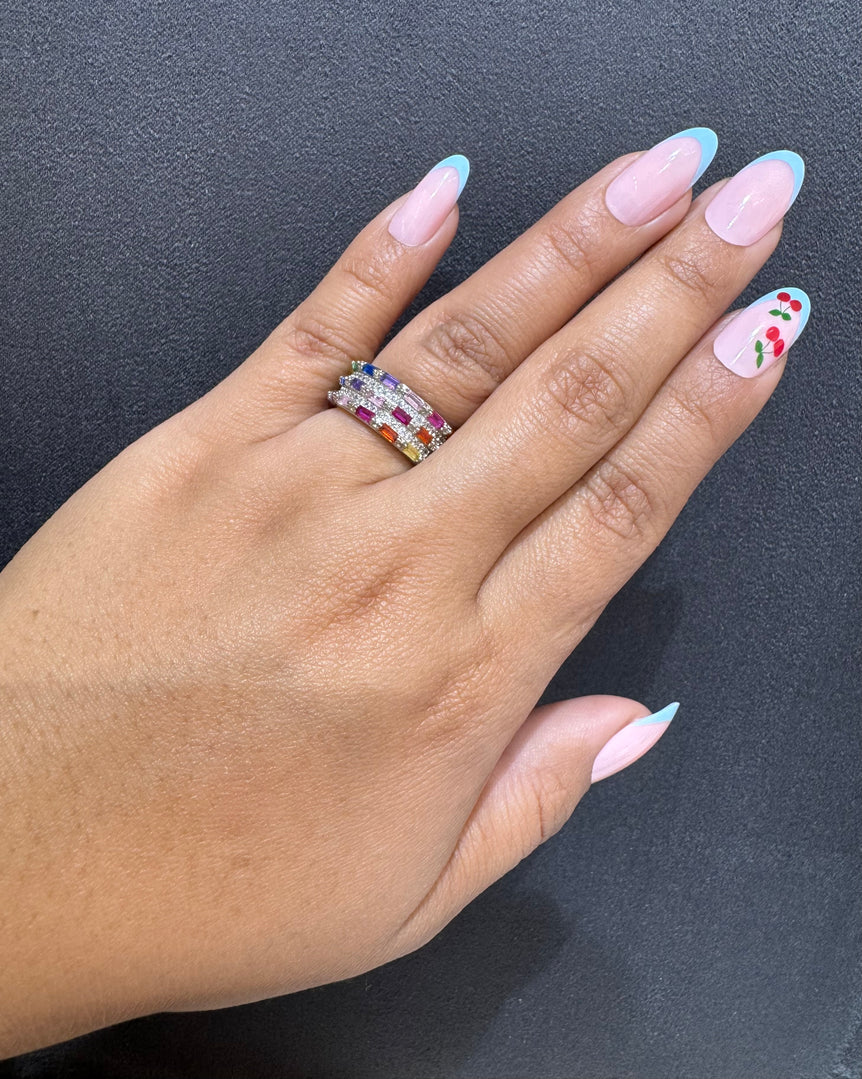 Colourful Diamond Look Band Ring