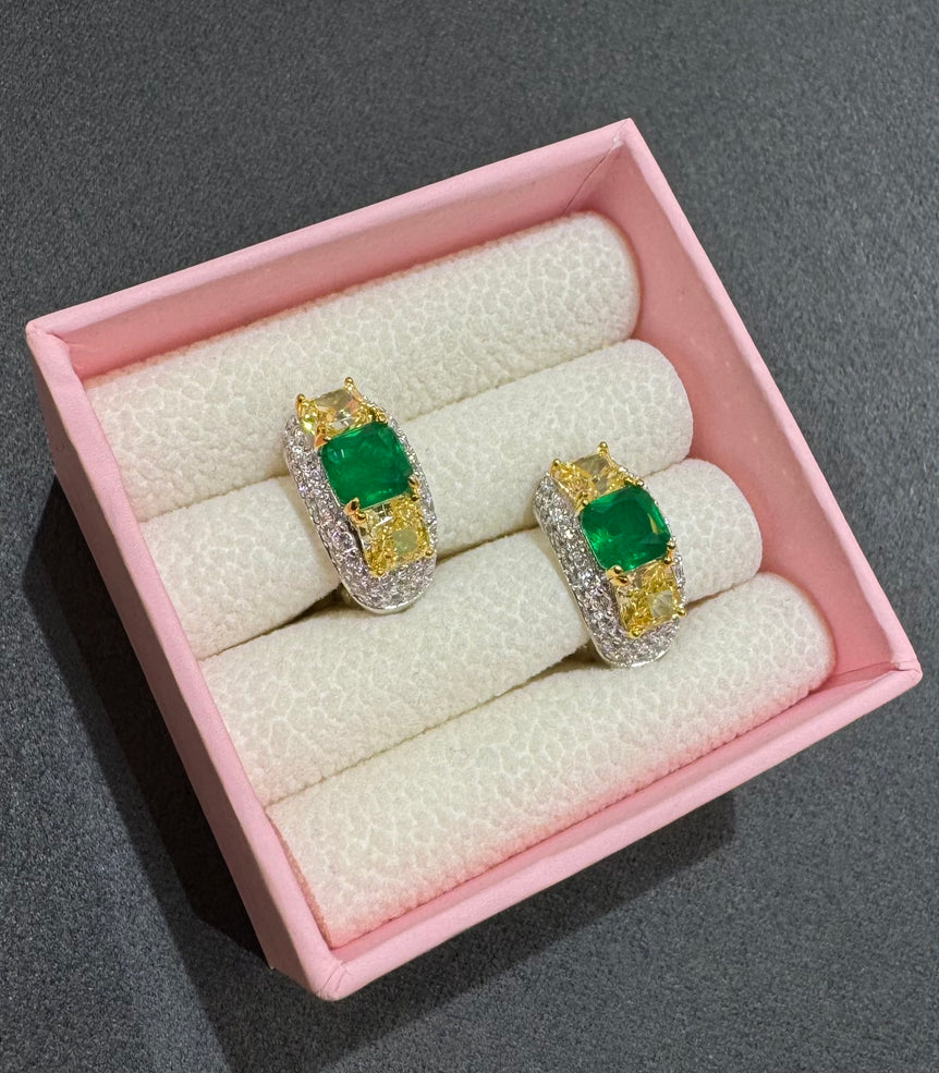 925 Silver Green & Yellow Diamond Look Hoop Earrings