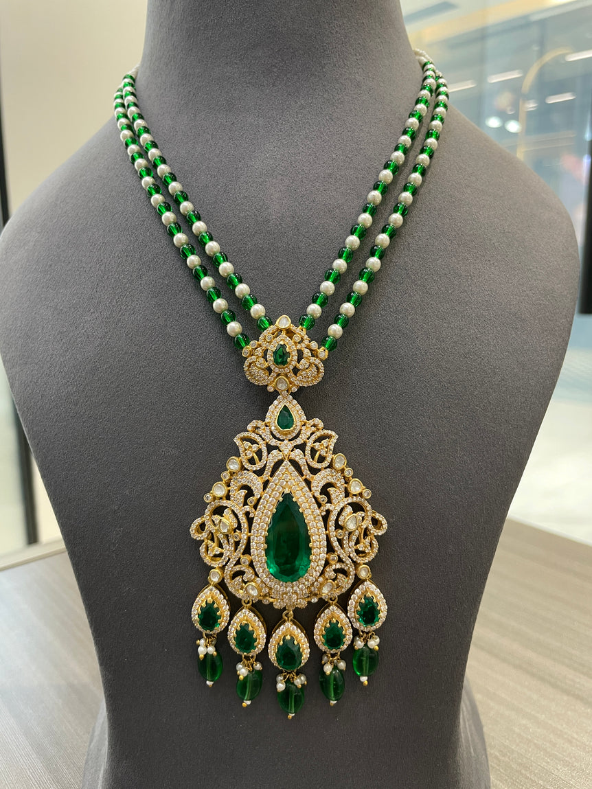 925 Silver Emerald Allure Polki Necklace Set