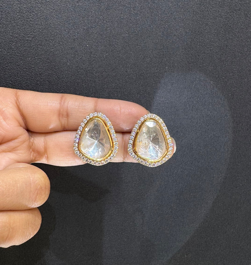 925 Silver Polki With Outer Earrings