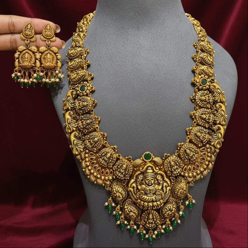 Imperial South Indian Laxmi Medallion Gold Look Long Set
