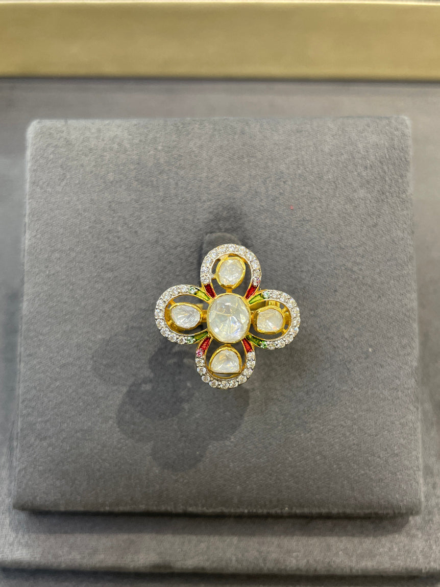 925 Silver Small Polki Ring