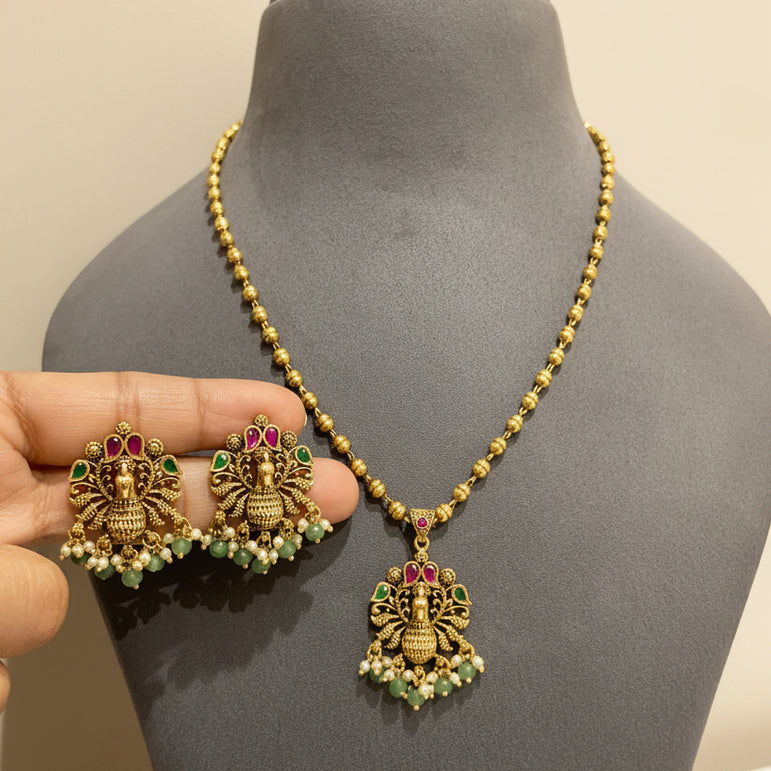 Antique Peacock Nakshi Pendant Set