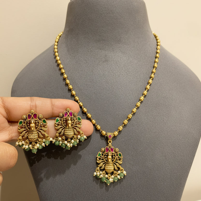 Antique Peacock Nakshi Pendant Set