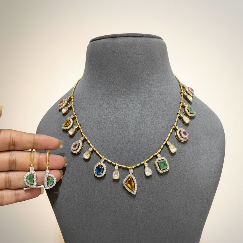 Prism Charm Navratna Necklace Set
