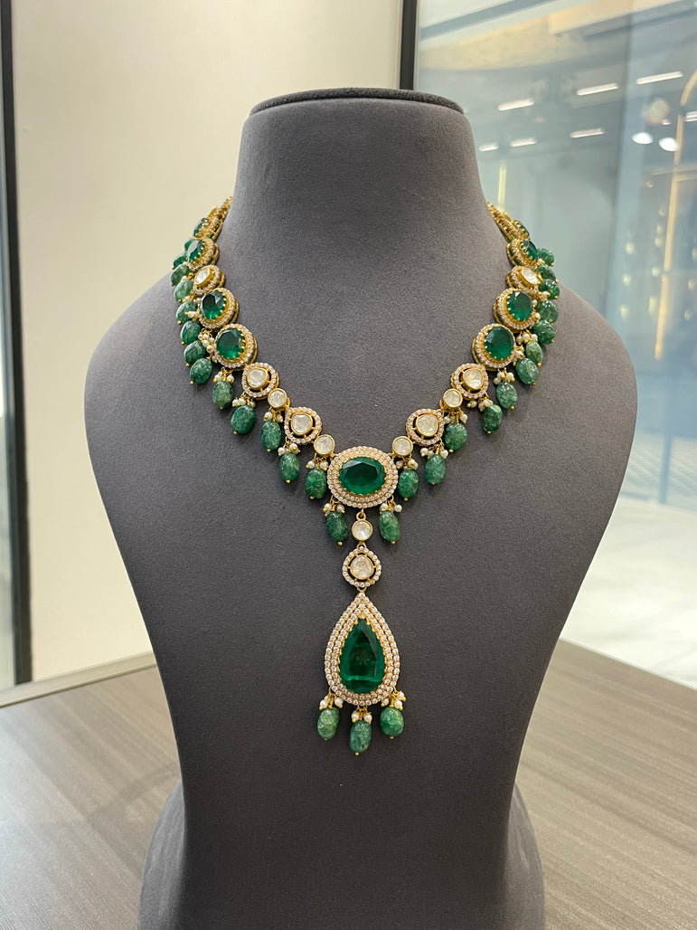 925 Silver Viridia Polki Necklace Set
