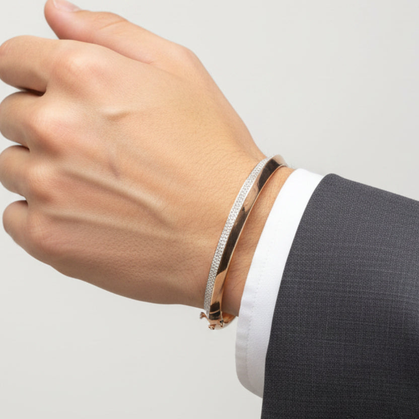 Dual-Row Pavé Solitaire Angular Edge Men's Bracelet