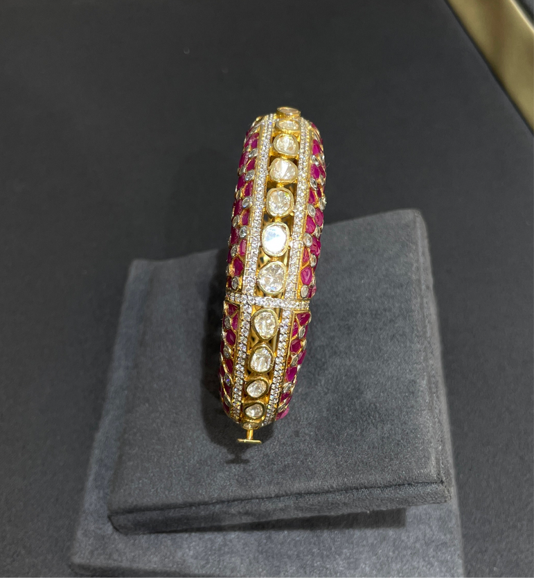 925 Silver Ruby Polki Kada