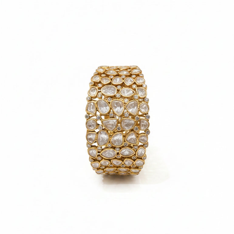 Moissanite Polki Statement Broad Bracelet
