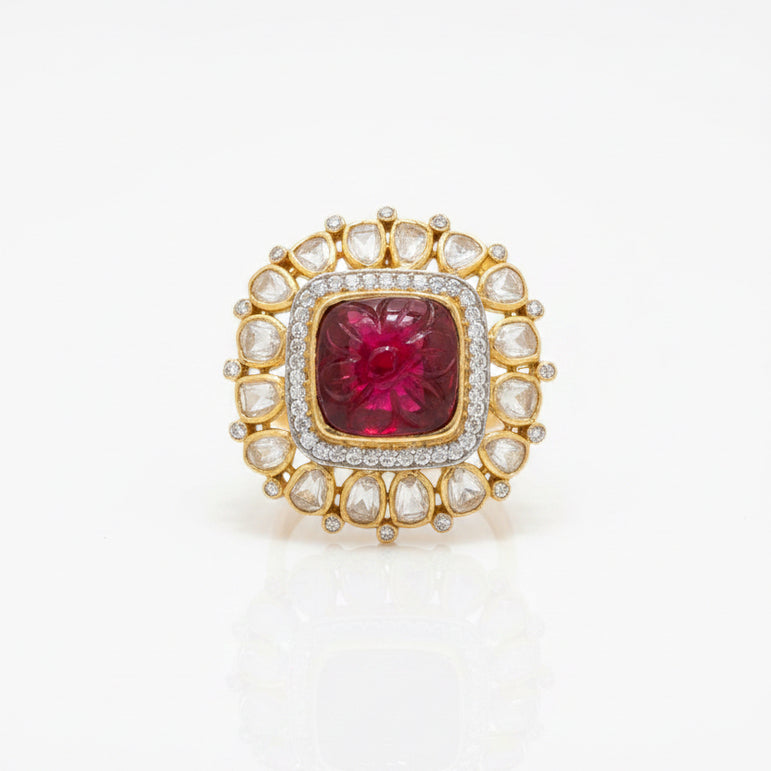 Red Stone Polki Ring