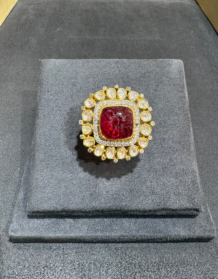 RED STONE POLKI RING