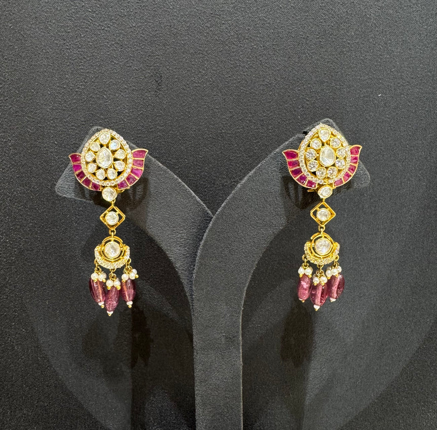 925 Silver Ruby & Polki Ethnic Earrings