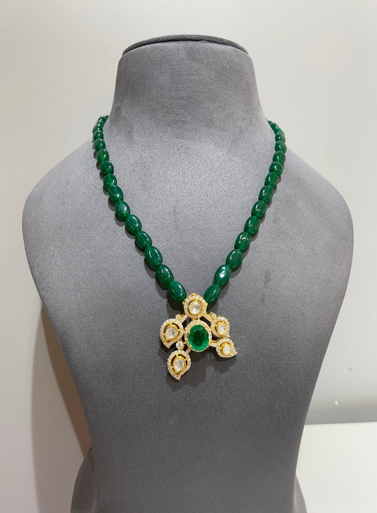Royal Emerald Cabochon Moissanite Polki Pendant